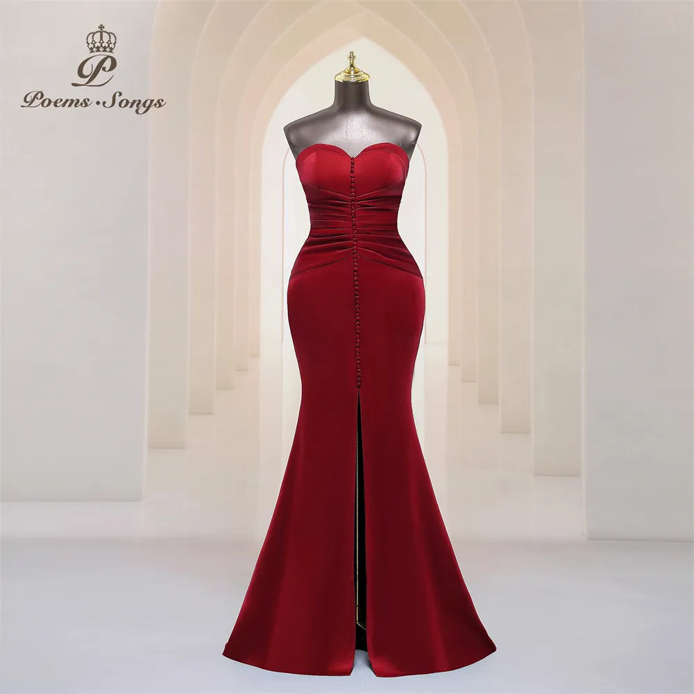 Elegant Strapless Burgundy Evening Dresses for Women Robe De Soiree De Mariage Party Dress Bridesmaid Dresses Woman Luxury Dress