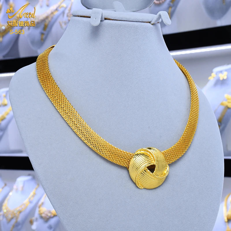 XUHUANG African Necklaces Bracelets Earing Sets Nigerian Wedding Jewelry Set Ethiopian Gold Colour Necklace Jewellery Set Gifts