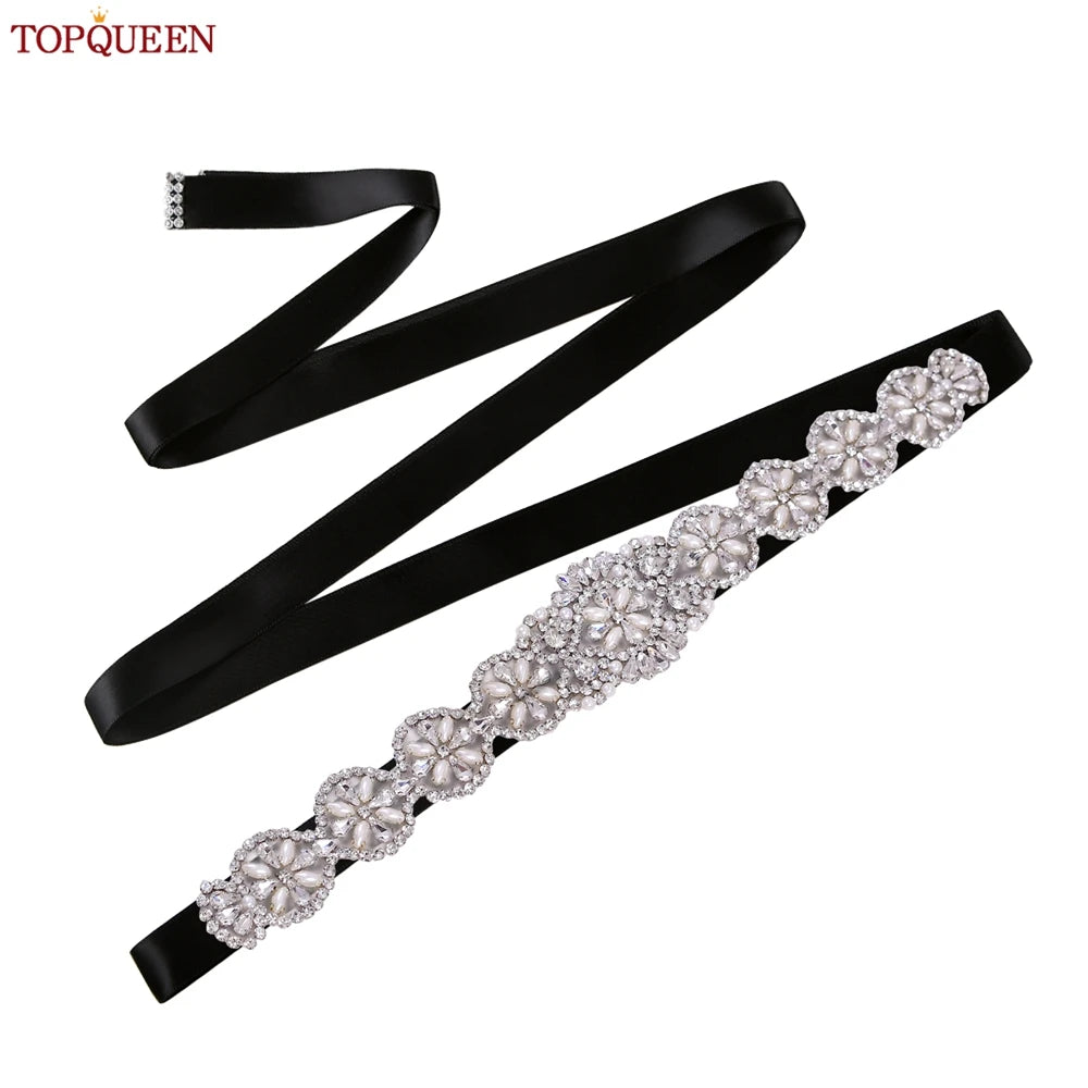 TOPQUEEN Luxury Bridal Belts With Rhinestone Bride Wedding Accessories Belt for Women Wedding Dress Sash Belt Formal Belts S161