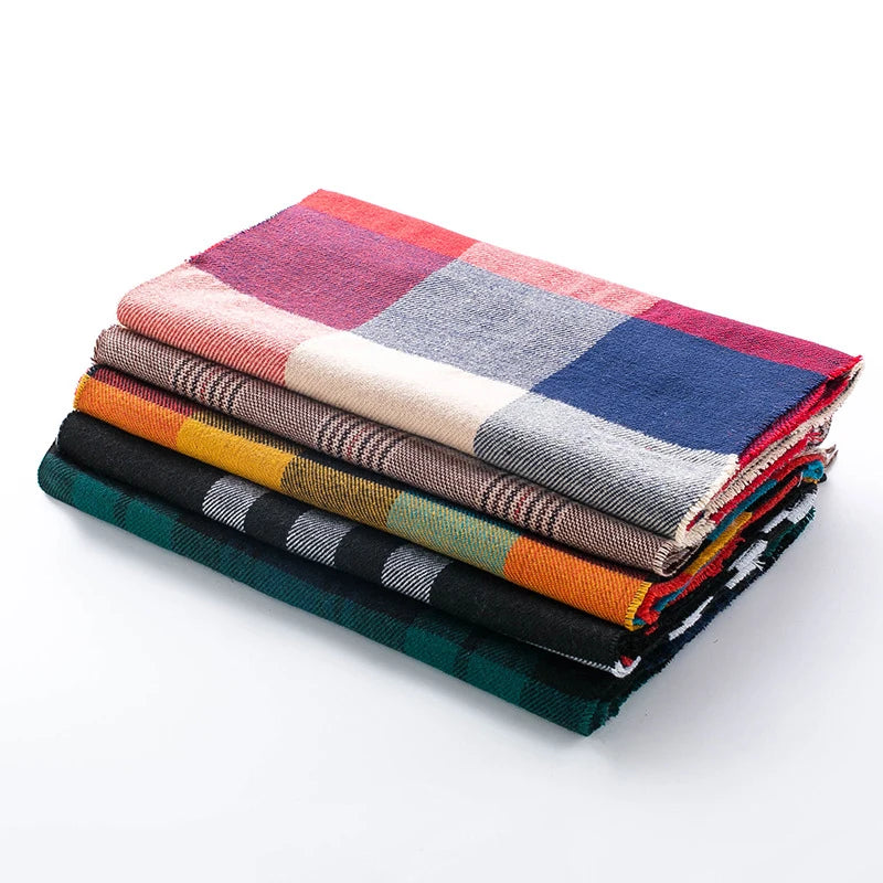 [VIANOSI] Plaid Winter Scarf Women Luxury Warm Foulard Solid Scarves Fashion Casual Scarfs Cashmere Bufandas Hombre