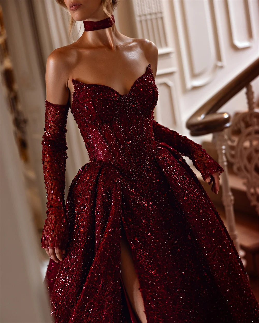 Amanda Strapless Draped Sleeveless Robes De Soirée Side High Split Exquisite Evening Dresses Wedding Party Simple Wedding Dress - My Store