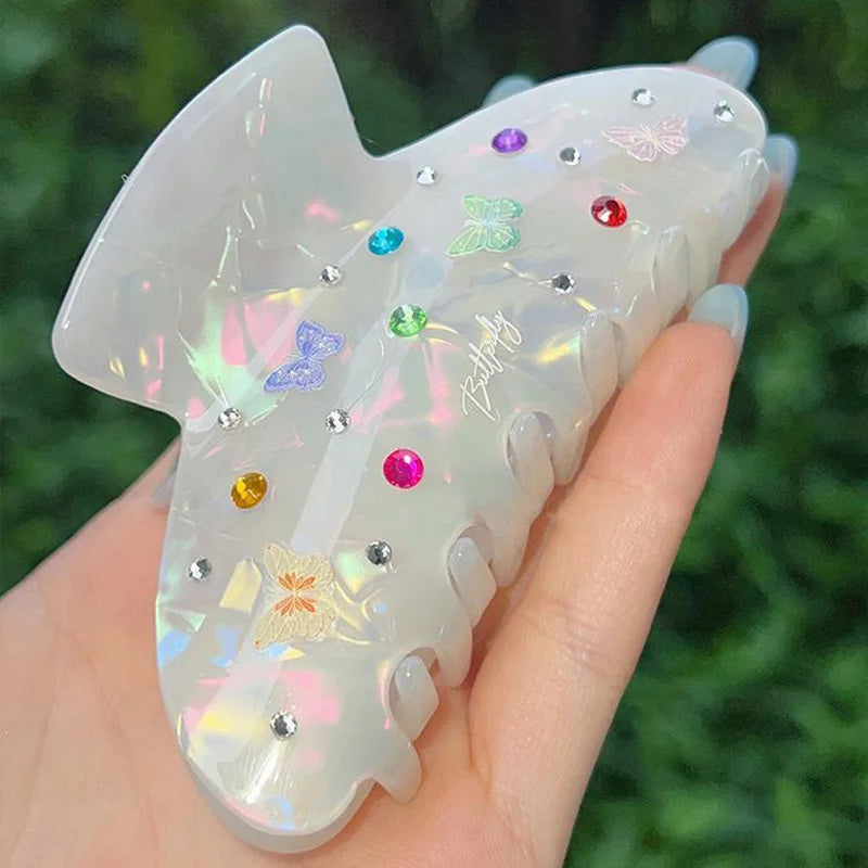 DuoShang Sweet Colorful Rhinestone Hair Claw Acetate Claw Clips Valentine's Day Crab Hair Clips for Women Girls Hair Accessories