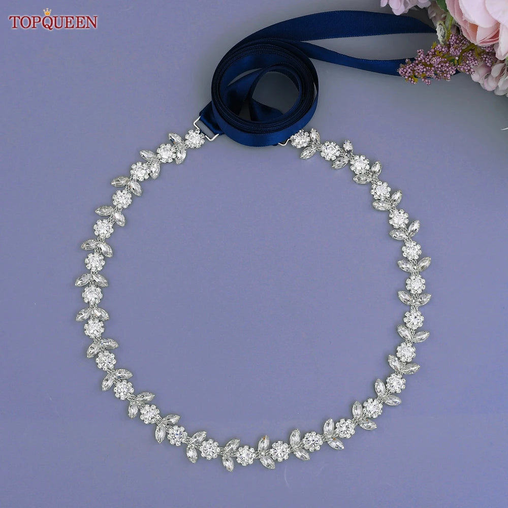 TOPQUEEN Rhinestone Belts for Bridal Dresses Silver Alloy Belt for Girls Cheap Diamond Wedding Belt Fancy Belt for Women S440
