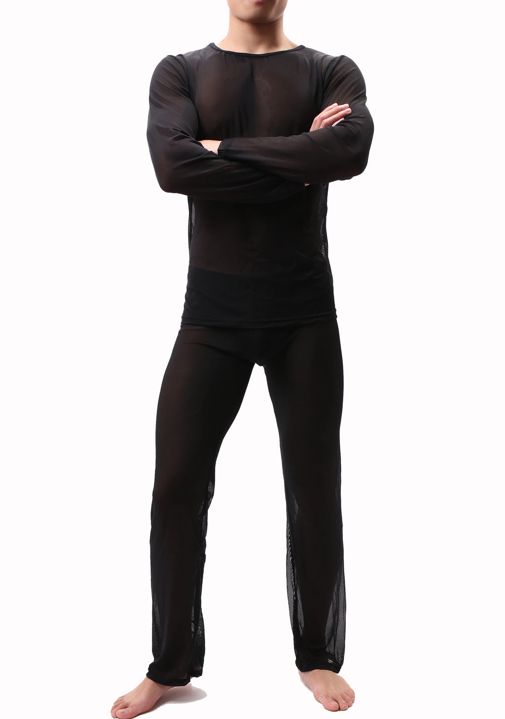 Sexy Men Pajamas Sets See Through Ice Silk T-Shirts No Seaming Tee Thin Man T-Shirt & Pants Pajama Sexy Male Pajamas Sleepwear