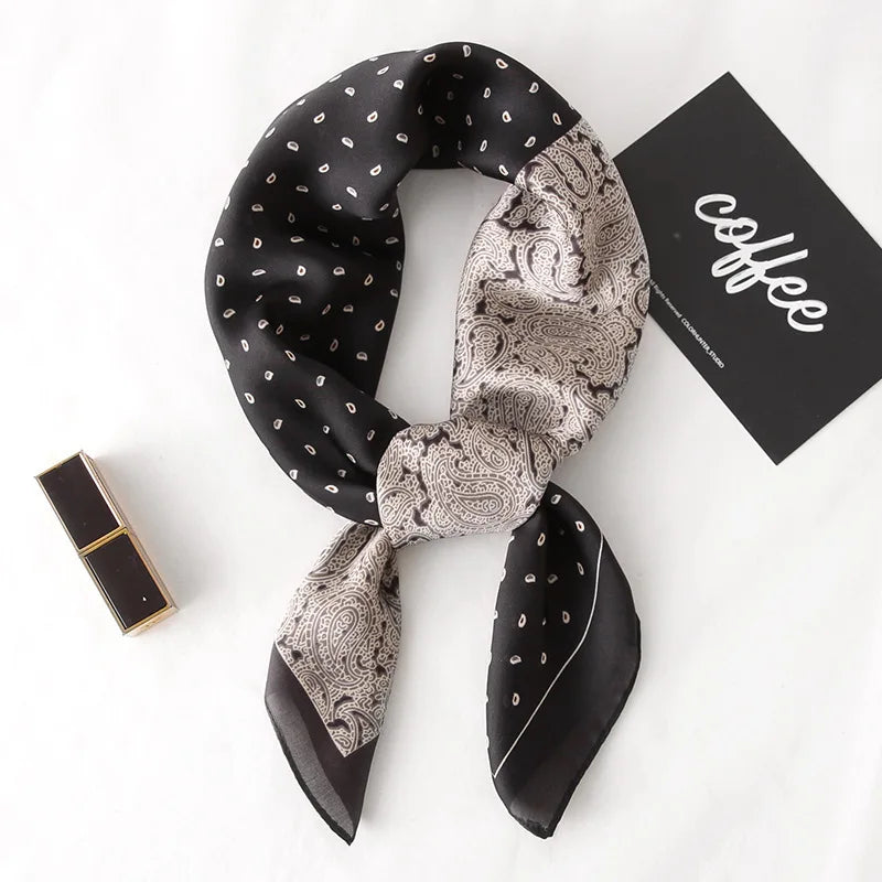 70cm Fashion Bandana Hair Scarf for Women Paisley Print Kerchief Silk Satin Head Scarfs Square Shawl Wraps Neck Scarves for Lady