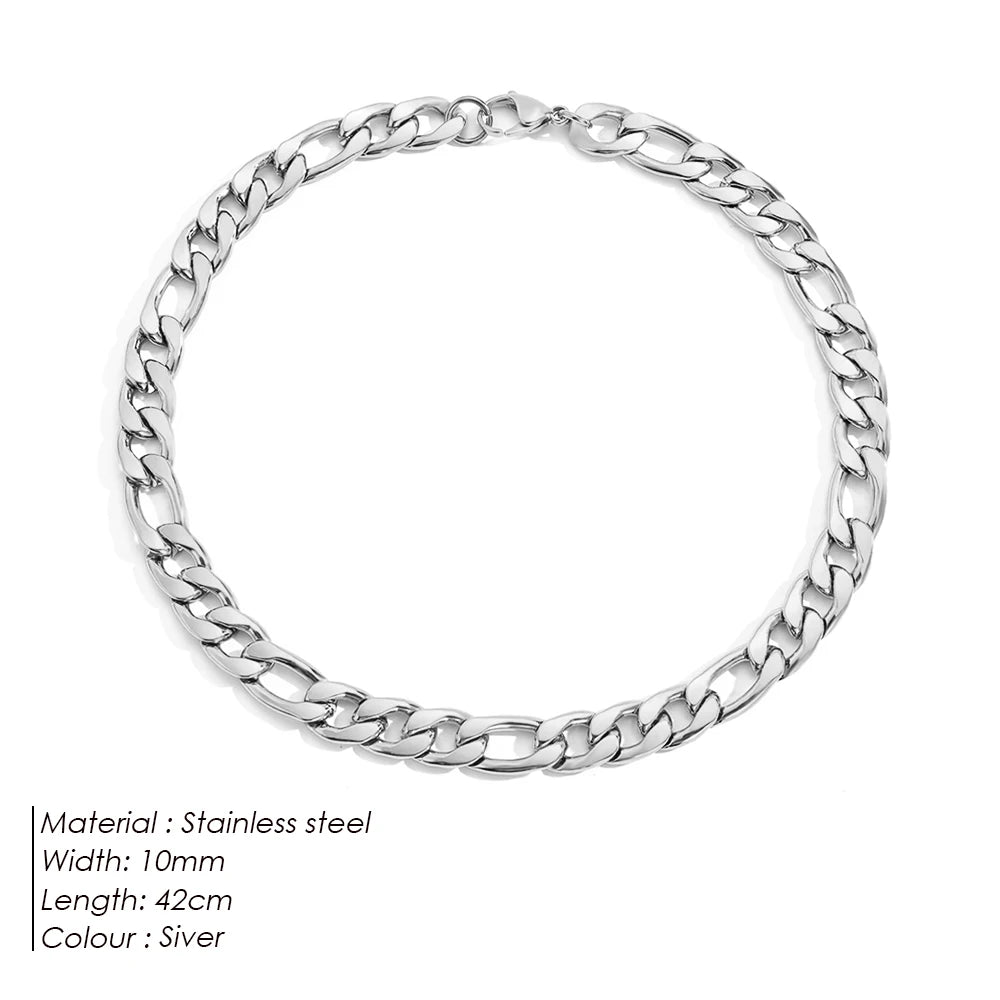 eManco Figaro Chain Necklace Stainless Steel Silver Color Men Women Colar Gift Jewelry Cuban Chain 4mm/6mm/8mm/10mm Wholesale - My Store