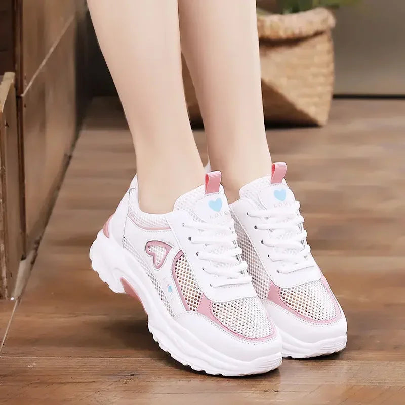 Women Shoes Heart-Shaped Platform Sneakers Woman Walking Sports-Shoes Breathable White Shoe Casual Sneaker Zapatos Mujer