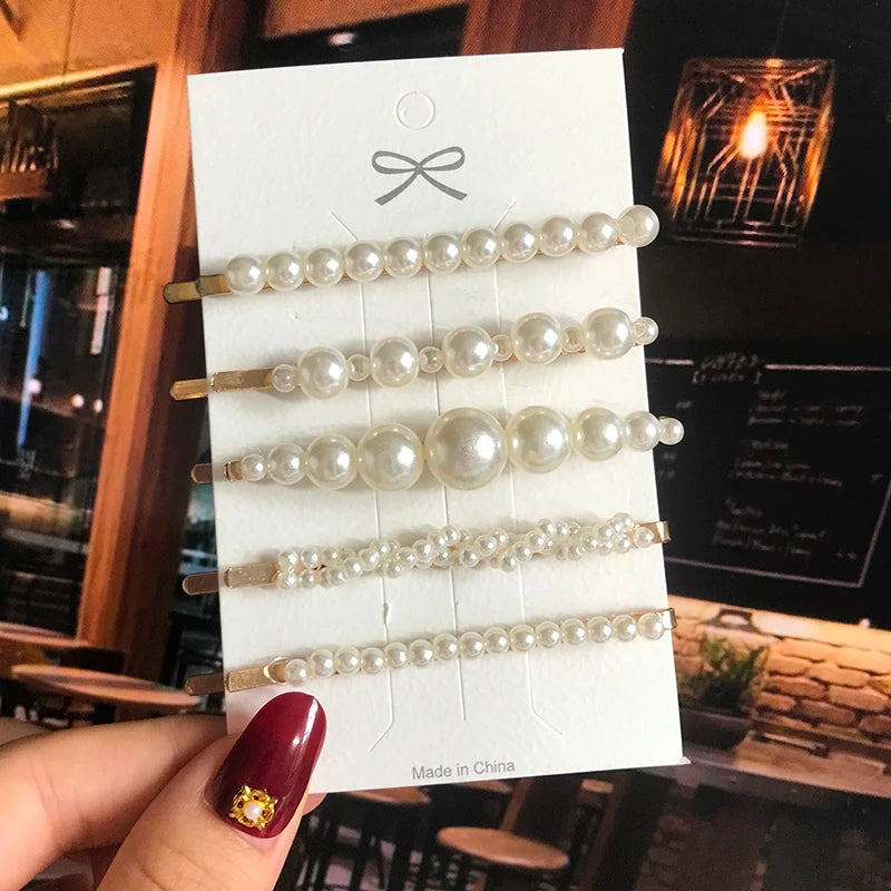 1 Set Acrylic Pearl Hair Barrettes Fashion Geometric Women Hair Clip Hairgrips Hair Accessories for Girls Hair Pins Jewelry