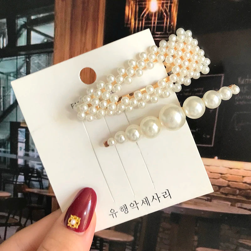 1 Set Acrylic Pearl Hair Barrettes Fashion Geometric Women Hair Clip Hairgrips Hair Accessories for Girls Hair Pins Jewelry