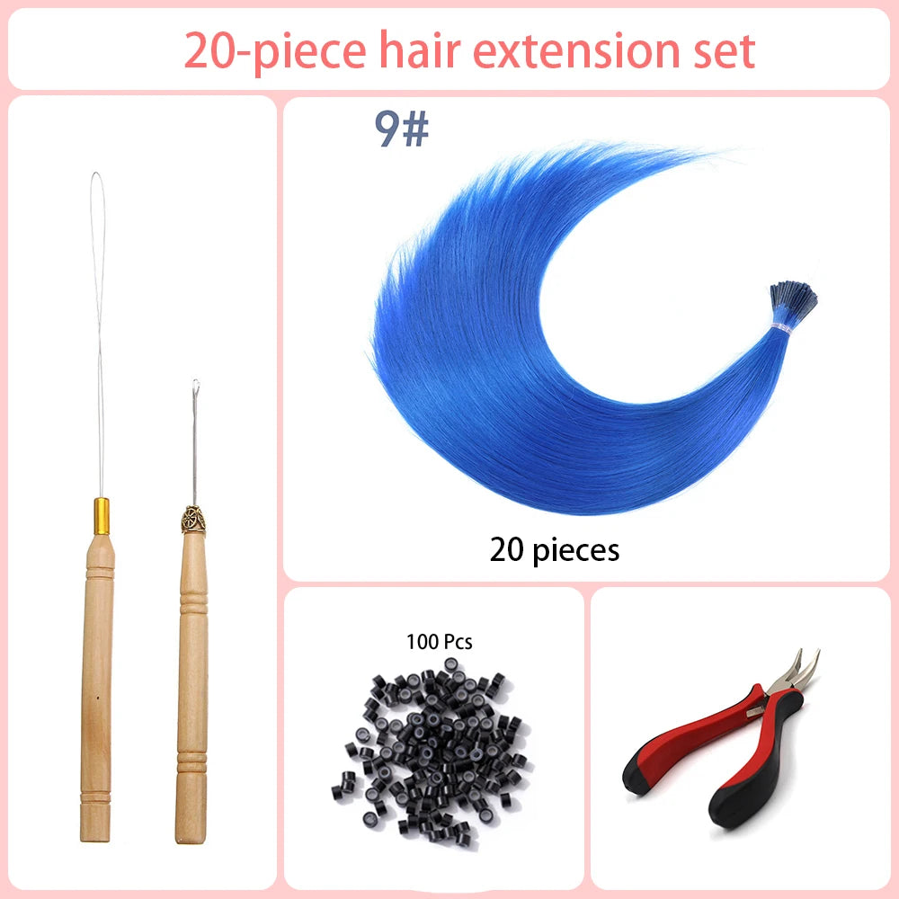 20 Strands/Pack Random Ten Colors Synthetic Colored I-Tip Stick Hair Extensions Straight Hair 16 Inch for Women High Temperature