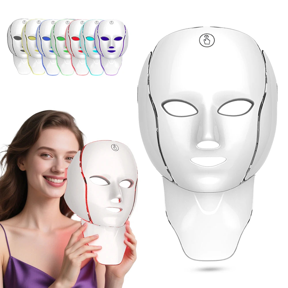 Foreverlily 7 Colors Light LED Facial Skin Care Mask With Neck Skin Rejuvenation Treatment Beauty Anti Acne Therapy Whitening