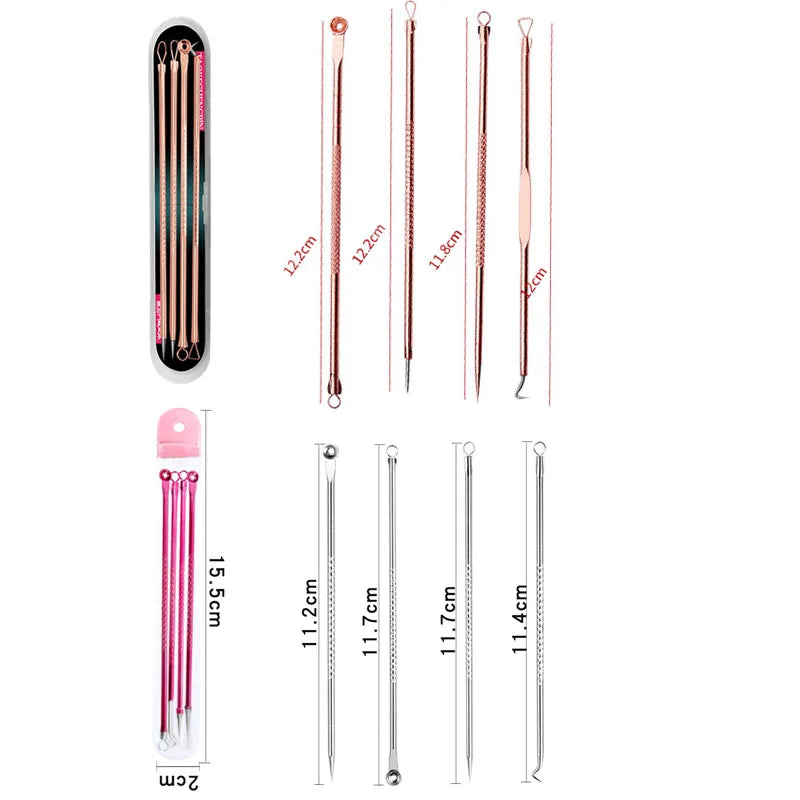 4pcs/Pack Blackhead Remover Tool Washable Stainless Steel Blackhead Extractor Face Pimple Cleaning Tools Skin Care Accessories