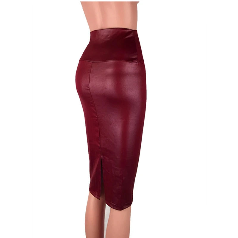 Leather Skirt Back Split Women Sexy Bodycon Pencil Skirt Sexy Office Lady Pencil Package Skirts High Waist Summer Long Skirt