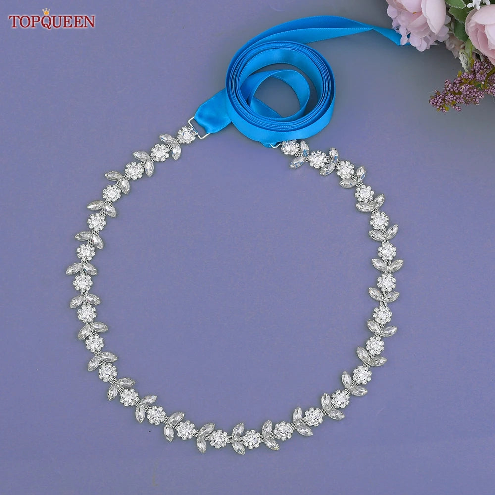 TOPQUEEN Rhinestone Belts for Bridal Dresses Silver Alloy Belt for Girls Cheap Diamond Wedding Belt Fancy Belt for Women S440