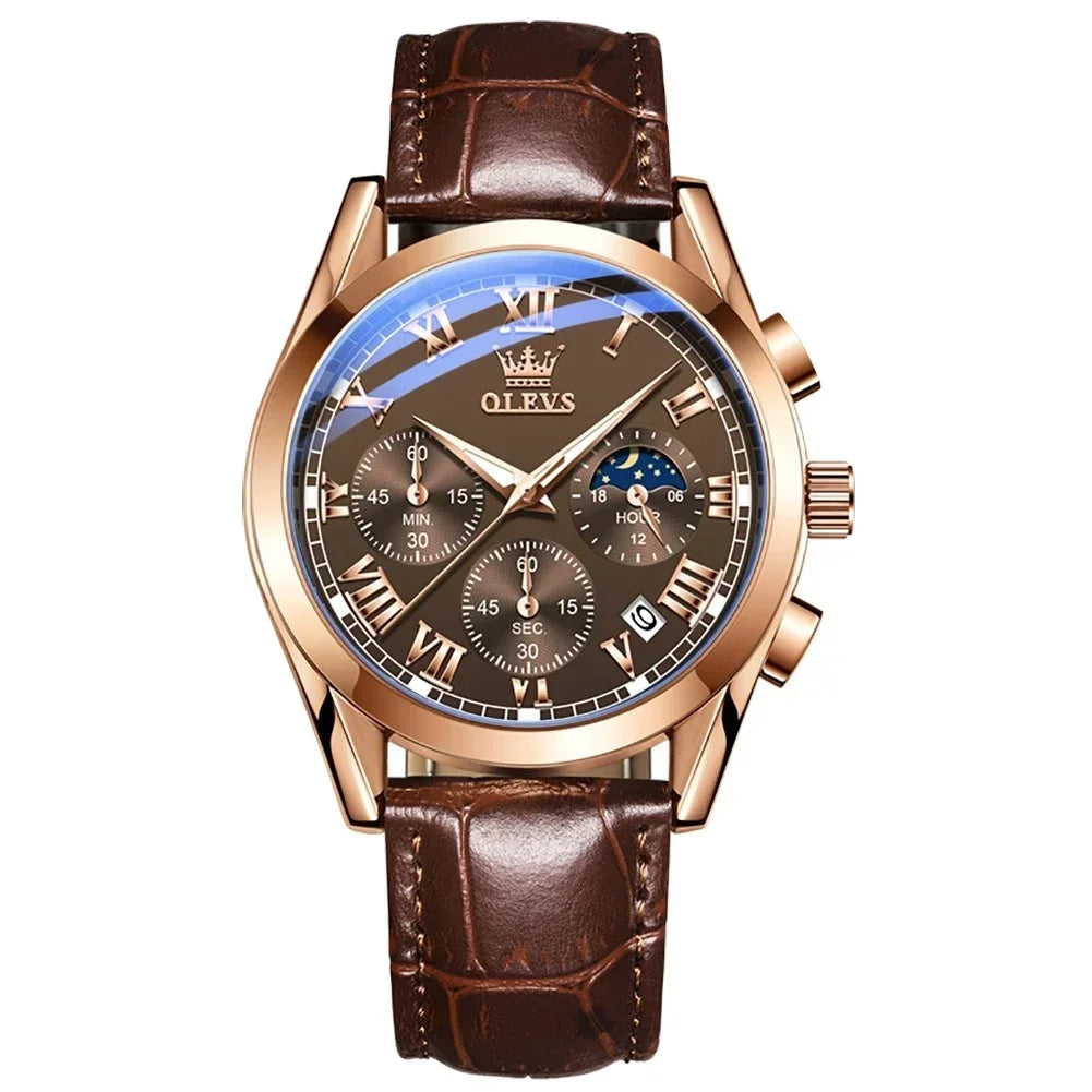 OLEVS Quartz Watch for Men Top Brand Luxury Watches Moon Phase Waterproof Mens Watches Fashion Chronograph Wrist Watches for Men