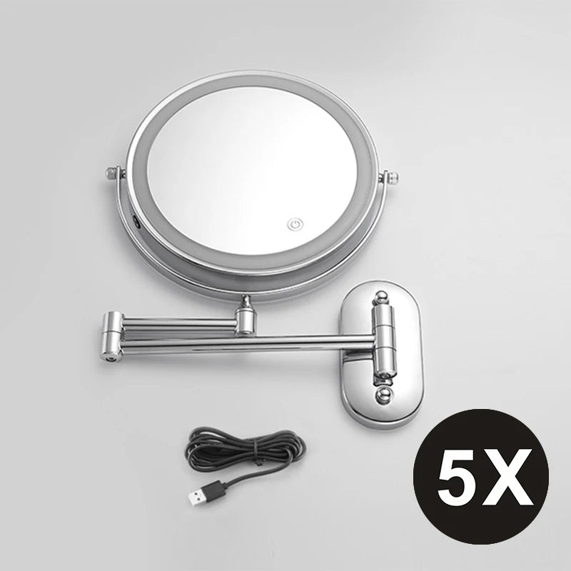8 Inch Wall Mounted Makeup Mirror Black 3x-10x Magnifying 3 Color LED Light Double Side Bathroom Smart Shaving Cosmetic Mirrors