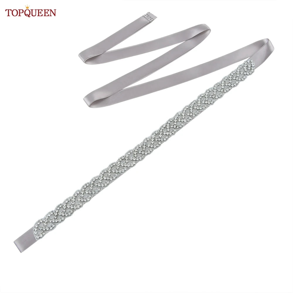 TOPQUEEN Women's Rhinestones Belt Handmade Wedding Dresses Belt Marriage Bridal Ribbon Belts Wedding Bride Sash Party Belt S216