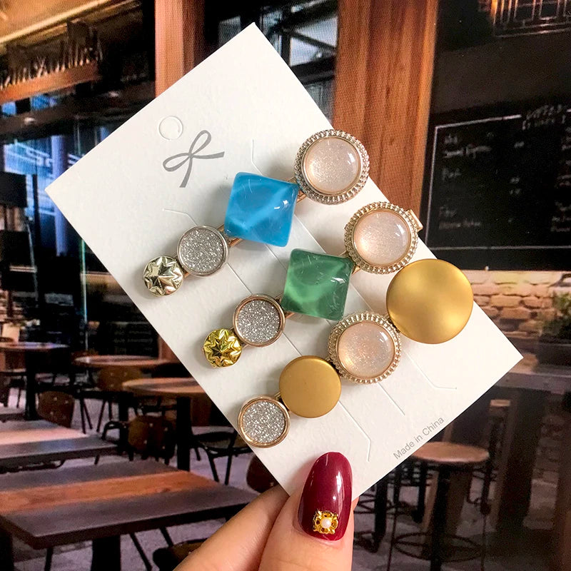 1 Set Acrylic Pearl Hair Barrettes Fashion Geometric Women Hair Clip Hairgrips Hair Accessories for Girls Hair Pins Jewelry