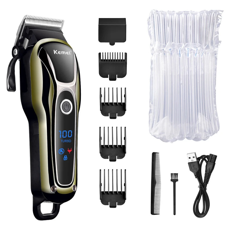Kemei Professional Hair Clipper Rechargeable Trimmer Men Electric Cutter Hair Cutting Machine LCD Cordless Beard Trimmer KM-1990