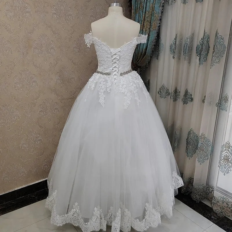 9183 2024 Off Shoulder Embroidery Charming Sweetheart White Wedding Dress Custom Made Size Ball Gown Wedding Dresse - My Store