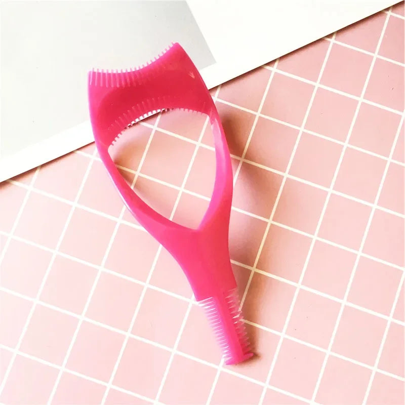 3 in 1 Makeup Mascara Shield Guard Eye Lash Mascara Applicator Comb Eyelash Curling Makeup Brush Curler Eye Makeup Stencils Pink - My Store