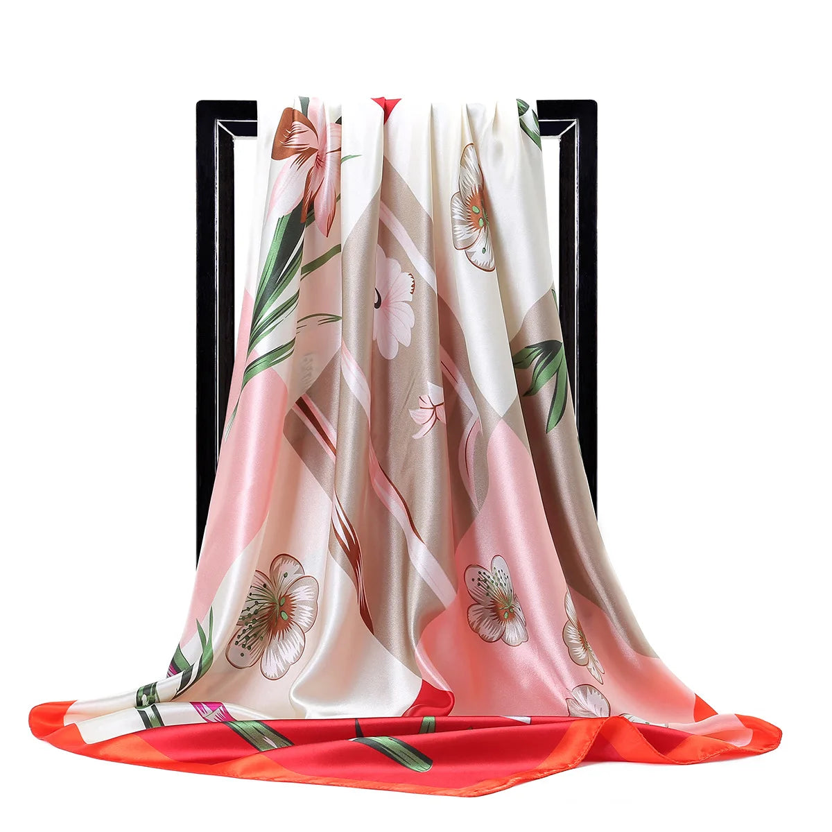 90cm Fashion Silk Satin Scarf for Women Headband Floral Print Kerchief Hijab Scarves Fermale Square Shawls and Wraps Neck Scarfs