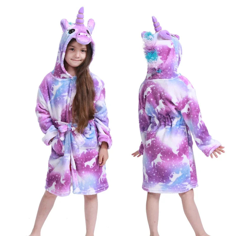 New Children Bath Robe Baby Towel Children's Unicorn Hooded Bathrobes for Boys Girls Pajamas Kids Sleepwear Bath Robes Fox Wolf