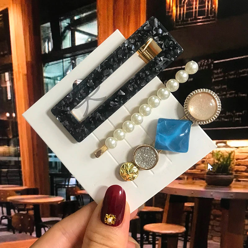 1 Set Acrylic Pearl Hair Barrettes Fashion Geometric Women Hair Clip Hairgrips Hair Accessories for Girls Hair Pins Jewelry