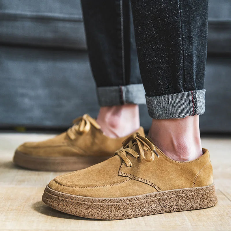 Cowhide Men's Shoes Fashionable Shoes Versatile Shoes Low Top Boots  Retro Casual Leather Shoes Men's British Work Shoes