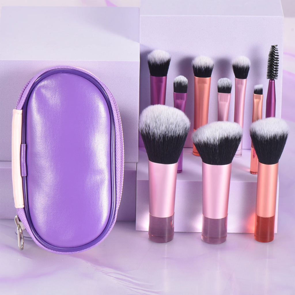 10 Color Mini Makeup Brush Travel Portable Makeup Tool Makeup Puff - Palm Brush Professional Makeup Tool Set Christmas Gift - My Store