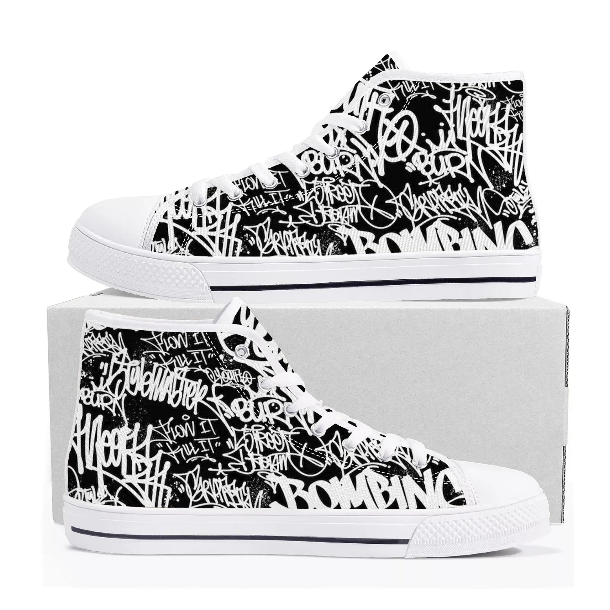 Street Art Graffiti High Top Sneakers Mens Womens Teenager Canvas High Quality Sneaker Casual Custom Made Shoes Customize Shoe
