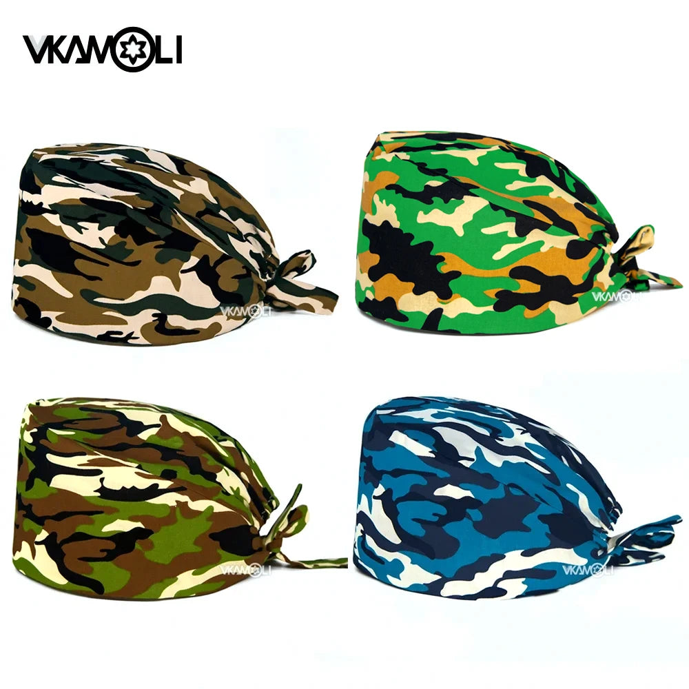 Wholesale Camouflage Print Women and Men Scrubs Caps Laboratory Health Service Station Work Cap Scrubs Hat Nursing Head Cap
