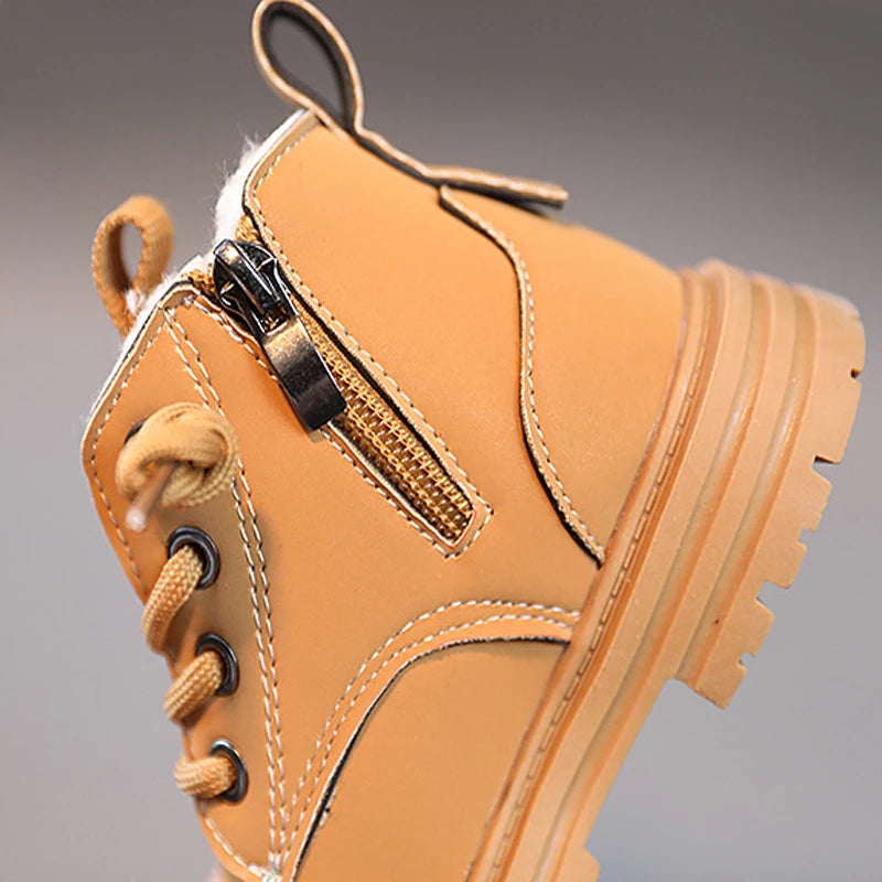 Children Winter New Thick Plush Warm Snow Boots Cotton Shoes Toddlers Baby Autumn Single Boots Fashion PU Leather Boot