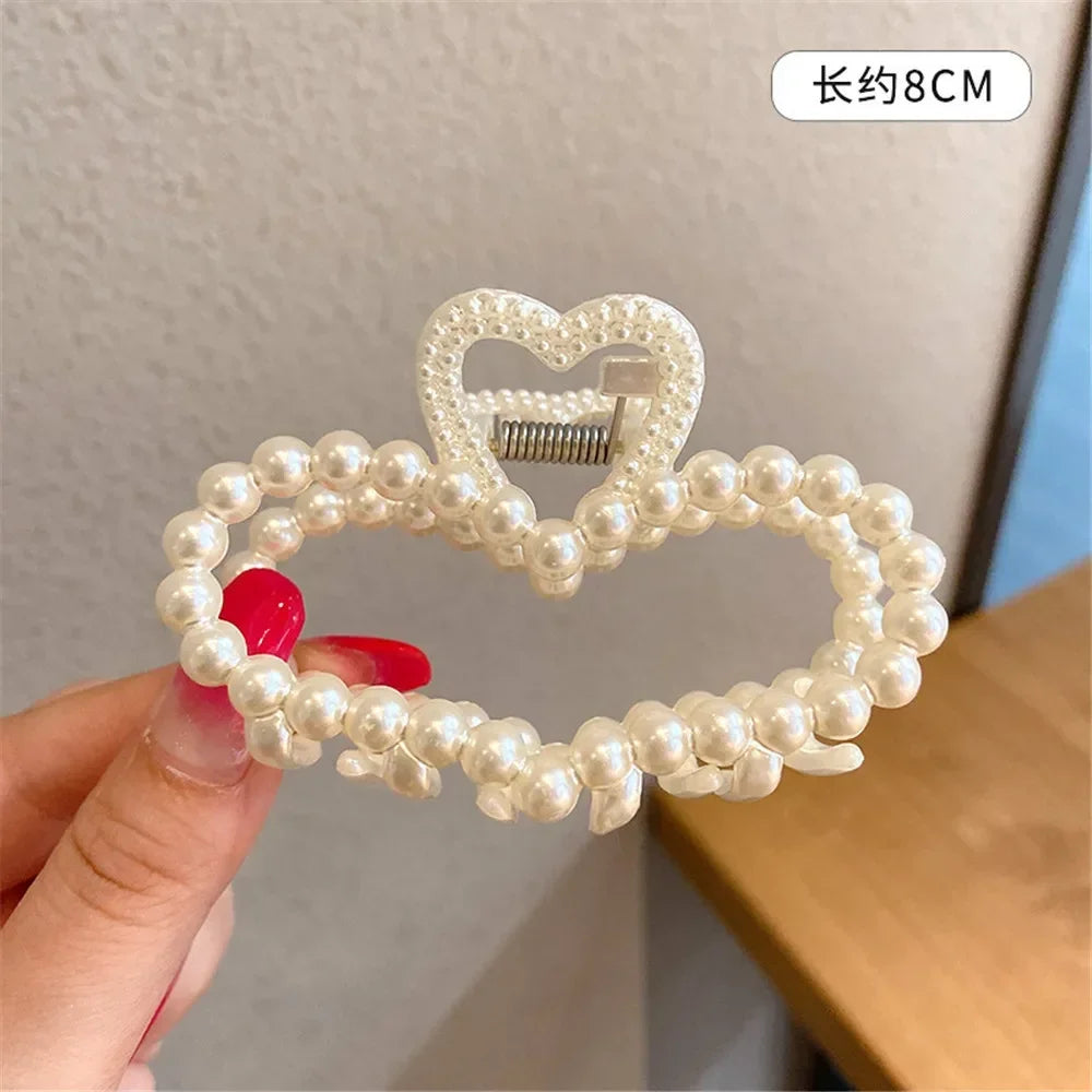 2pcs Elegant Pearls Beads Hairpin for Women Cute Geometric Hair Claw Barrettes Headwear Horsetail Hair Clips Hair Accessories