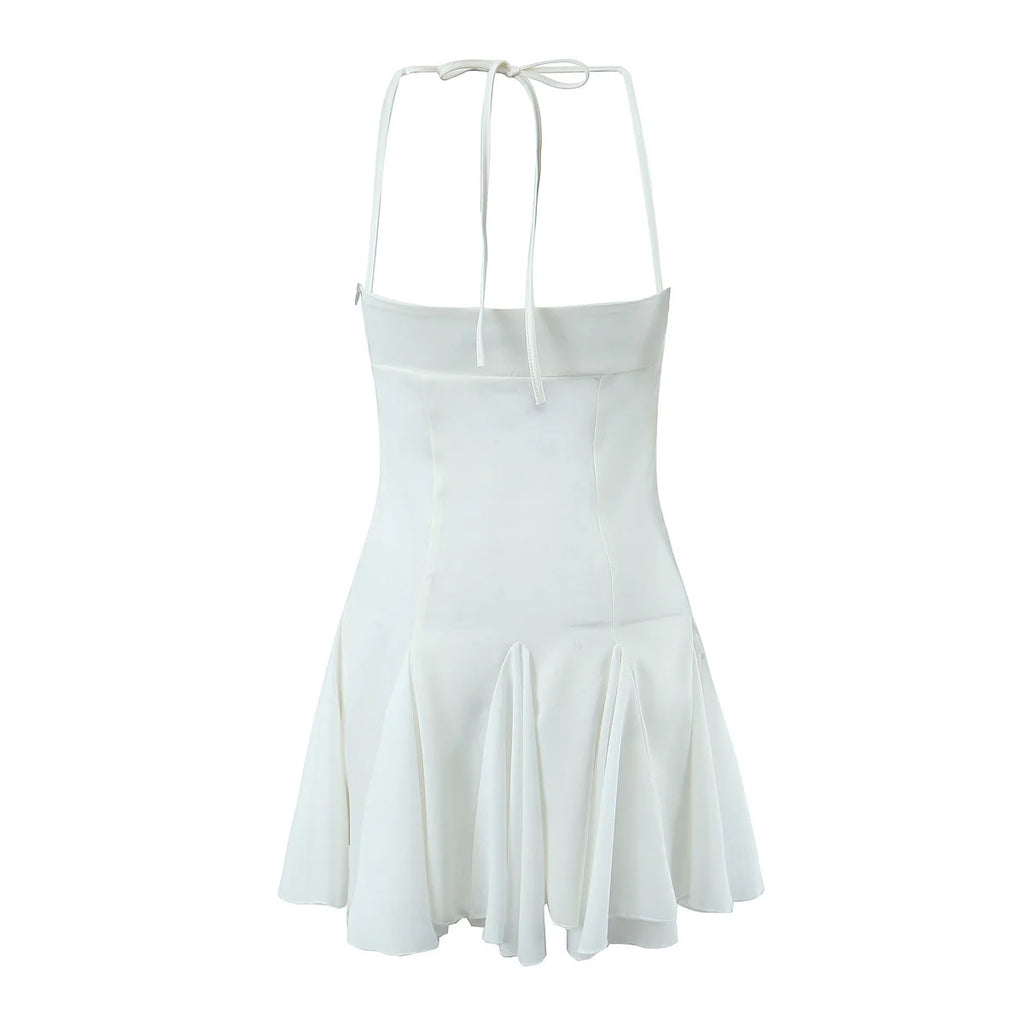 Vacation Outfits Party Dresses for Women  Summer Mini Bodycon Dress White Evening Dresses Short Black Halter Dress Backless