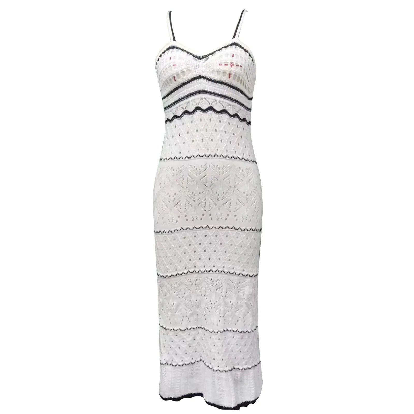 Women'S Spaghetti Strap Dress Crochet Eyelet Sleeveless Striped Midi Dress Summer Beach Knit Long Dresses Women'S Dresses