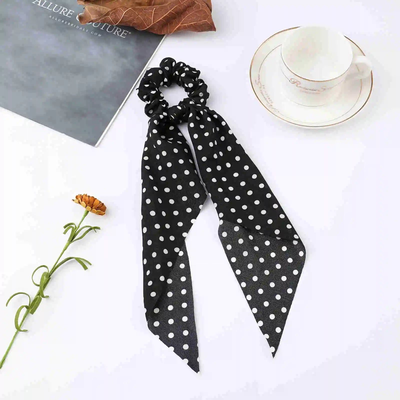 Fashion Dots Scrunchies Long Hair Rope Korean Hair Ties for Women Ponytail Scarf Sweet Elastic Hair Band Hair Accessories