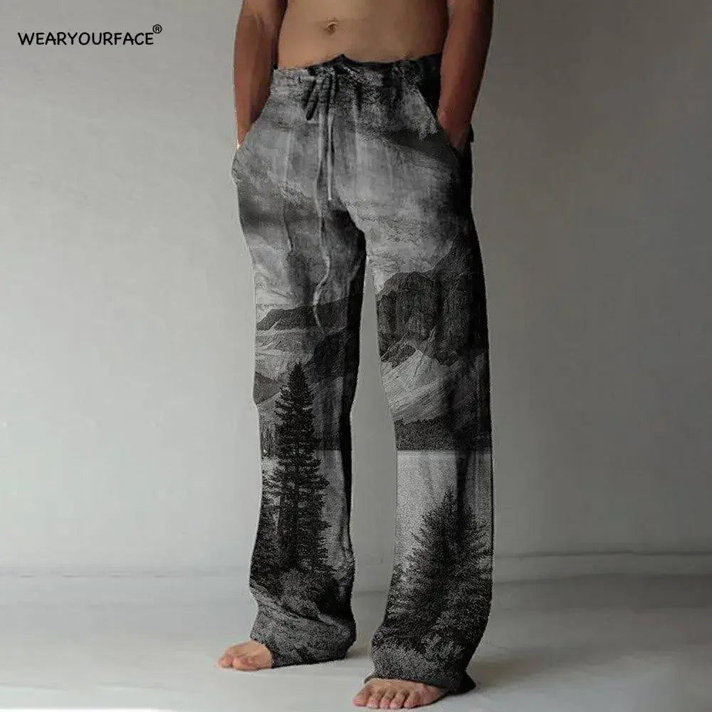 Stars and Stripes Straight Full Length Wide Leg Pants Printed Hipster Fashion Trousers Streetwear Jogger Sweatpants Men Clothing