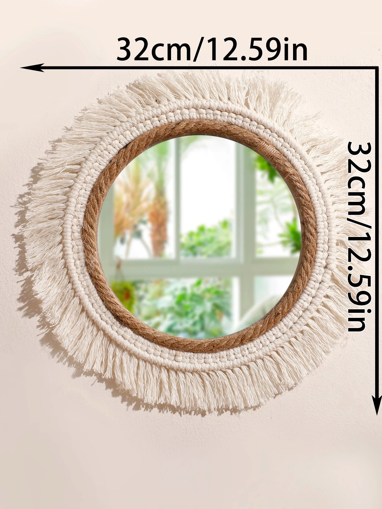 Boho Decorative Mirrors Macrame  Round Mirror Aesthetic Room Decor Hanging Wall Mirror for Bedroom Living Room House Decoration