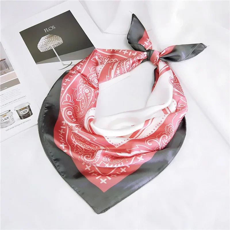 70cm Fashion Bandana Hair Scarf for Women Paisley Print Kerchief Silk Satin Head Scarfs Square Shawl Wraps Neck Scarves for Lady