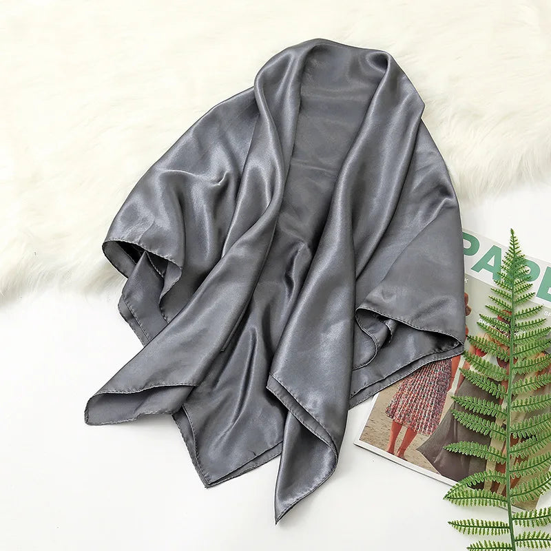 90cm Solid Colors Neckerchief Hijab Scarf for Women Silk Satin Headband Hair Scarves Female Square Shawls Head Scarfs for Ladies