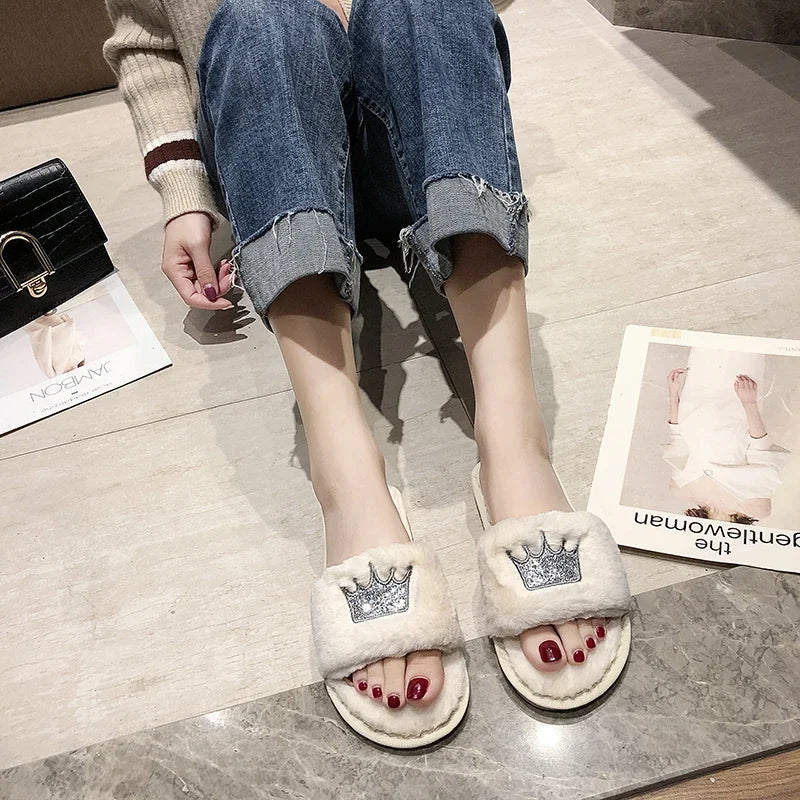 Slippers Women 2025 Womens Fur Slippers Winter Shoes Big Size Home Slipper Plush Pantufa Women Indoor Warm Fluffy Cotton Shoes