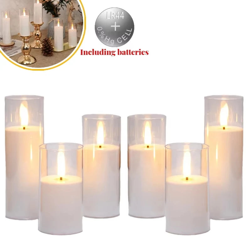 6-60pcs Acrylic Glass Led Candles With Batteries Wedding Flameless Candles Flickering Pillar Candle for Home Party Outdoor Decor