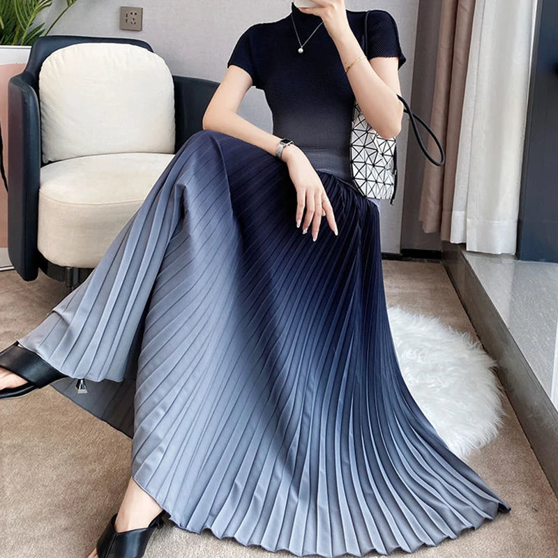Elegant Two Piece Skirt Set Costume Women's Suit Skirts Pleated Skirt  Female Outfit Women's Casual Skirts Blouses Wrinkle Set