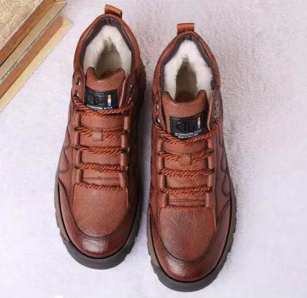 Leather Men Casual Shoes Spring Lace-Up Platform Sneakers Travel Shoes Wear-Resistant Shoes British Style Men's Sneaker Shoe