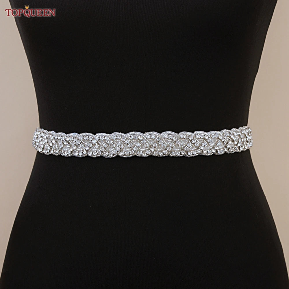 TOPQUEEN Women's Rhinestones Belt Handmade Wedding Dresses Belt Marriage Bridal Ribbon Belts Wedding Bride Sash Party Belt S216