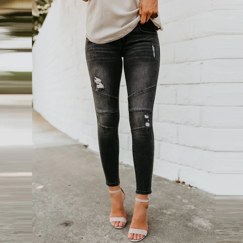 Ripped Jeans Women 2025 New Moto Biker Jeans Woman Push Up Denim Pants for Women Clothing Jean Femme Pantalones Mujer Blue XXL