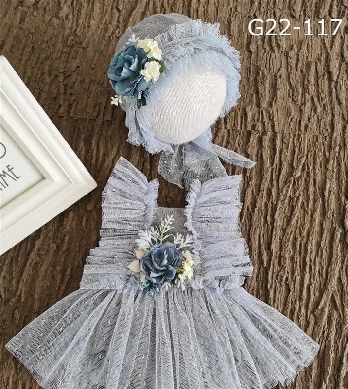 0-3Month Baby Newborn Photography Props Baby Hat Baby Girl Lace Romper Bodysuits Outfit  Photography Clothing