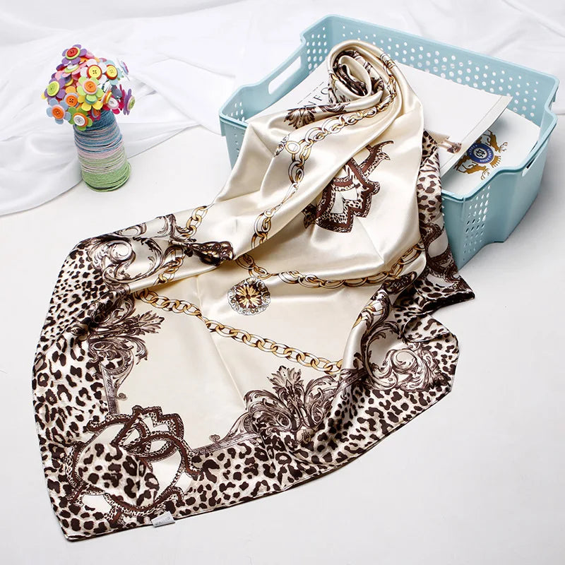 Fashion Kerchief Silk Satin Neck Scarf for Women Print Hijab Scarfs Female 90*90cm Square Shawls and Wraps Scarves for Lady