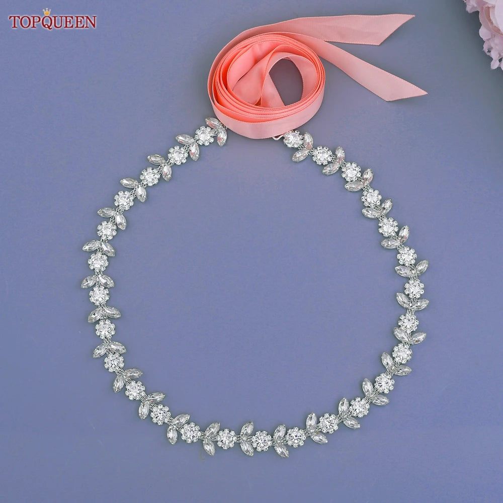 TOPQUEEN Rhinestone Belts for Bridal Dresses Silver Alloy Belt for Girls Cheap Diamond Wedding Belt Fancy Belt for Women S440